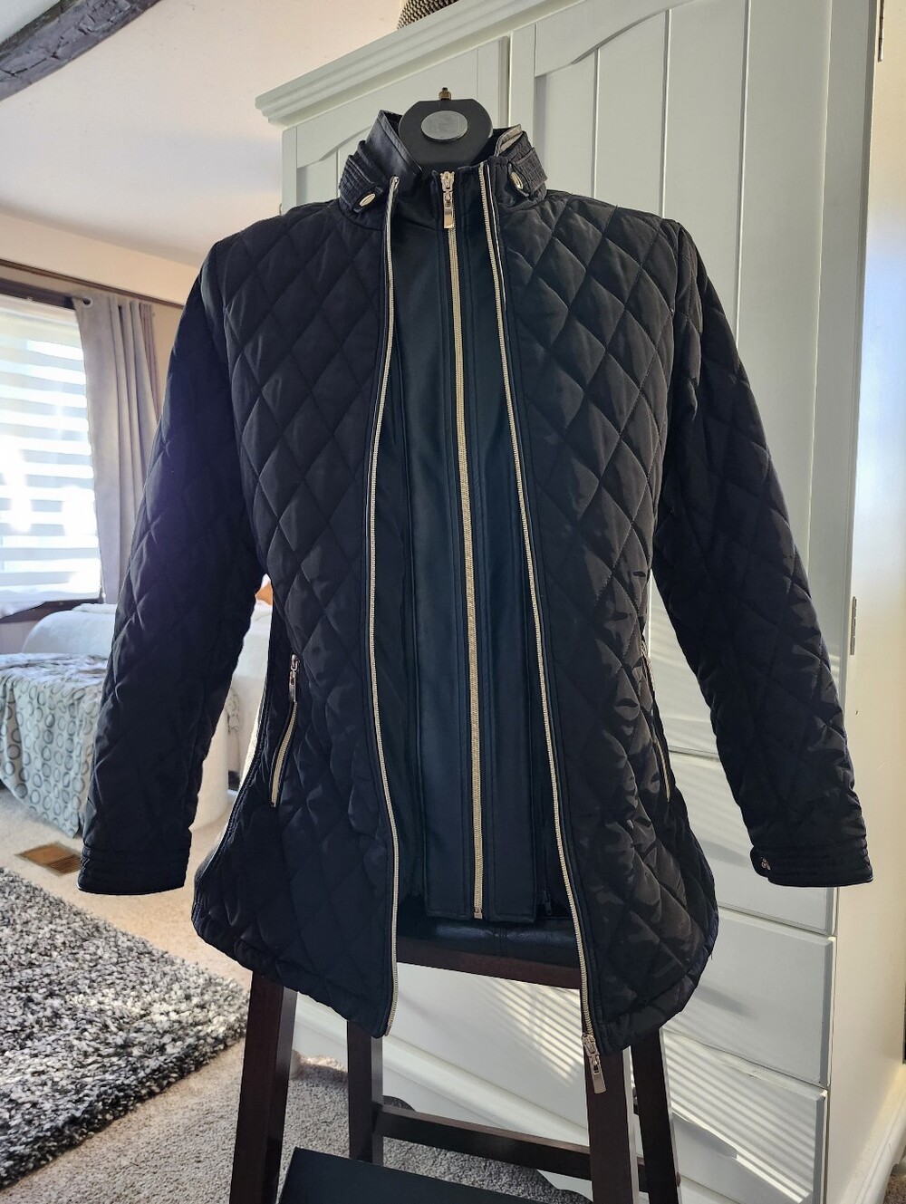 NESS Women’s Quilted Black Jacket with Double Zip Front & Pockets S